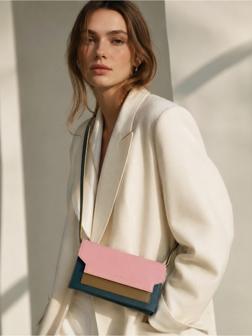 🌟 MARNI Colorblock Saffiano Leather Wallet-on-Chain (WOC) Shoulder Bag 🌟